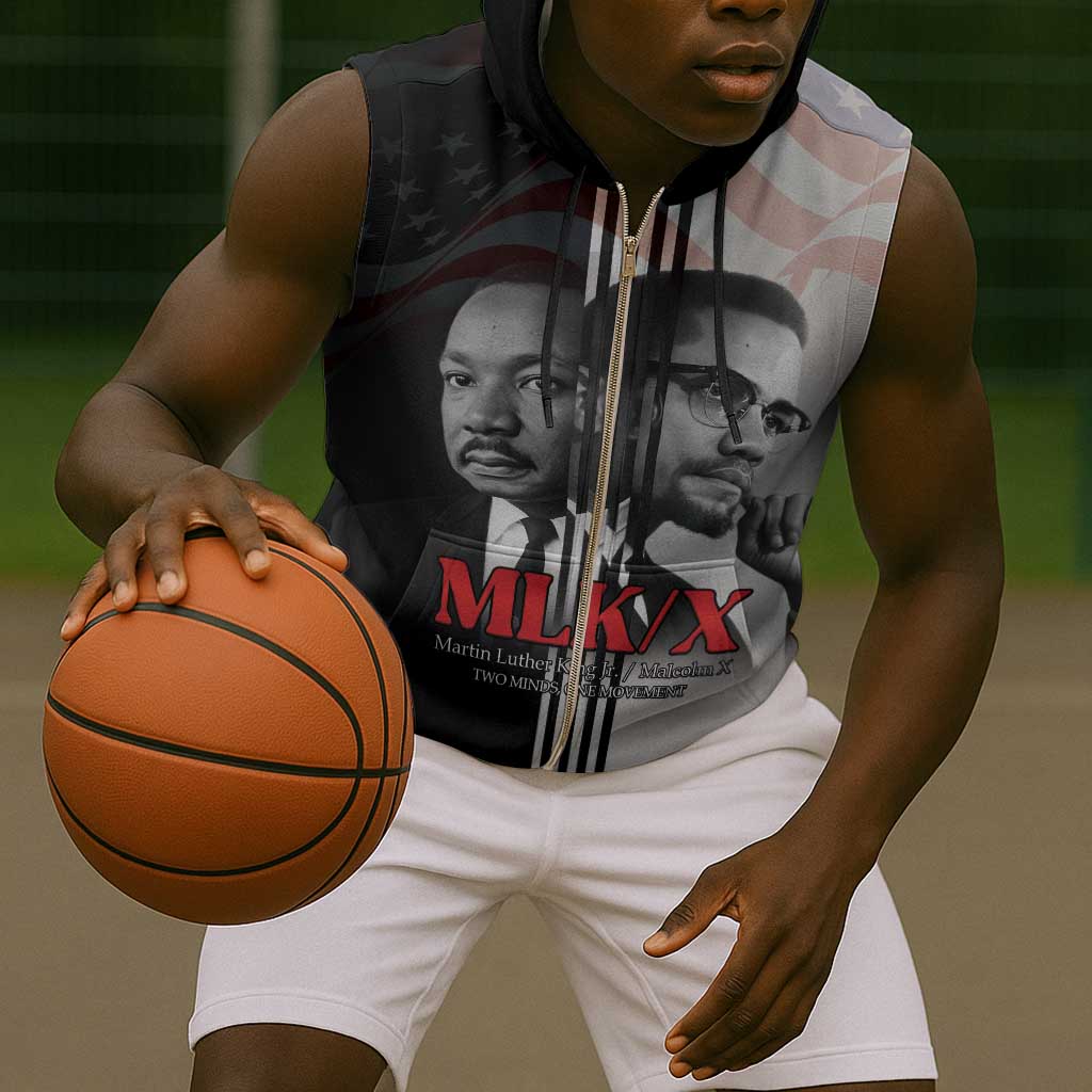Civil Rights Legends Sleeveless Zip Hoodie Martin Luther King And Malcolm X - African Pride
