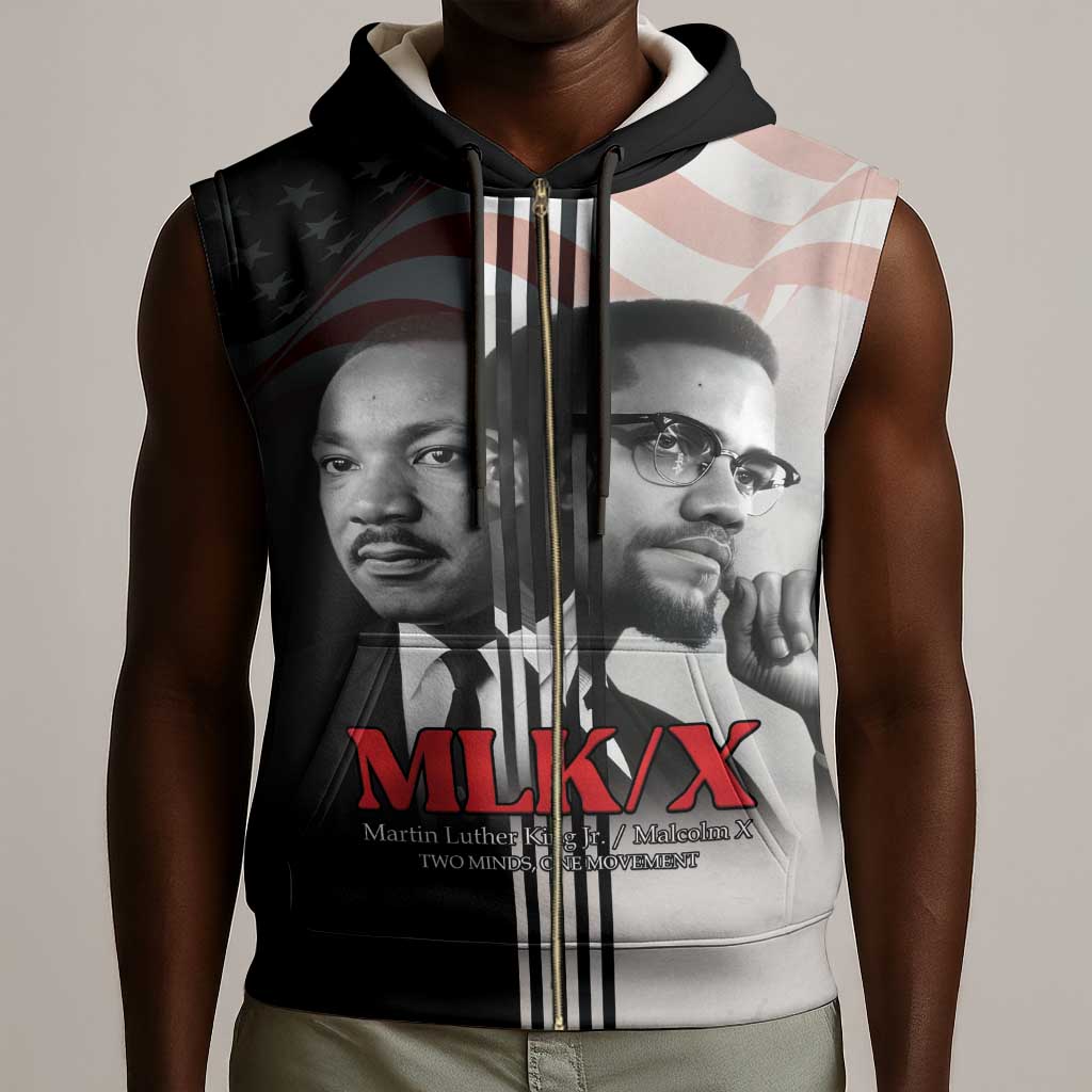 Civil Rights Legends Sleeveless Zip Hoodie Martin Luther King And Malcolm X - African Pride