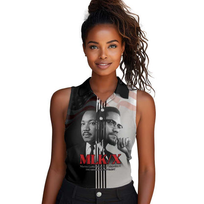 Civil Rights Legends Women Sleeveless Polo Shirt Martin Luther King And Malcolm X - African Pride