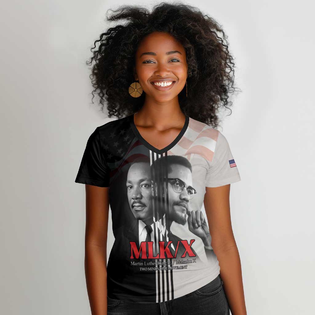 Civil Rights Legends Women V-Neck T-Shirt Martin Luther King And Malcolm X - African Pride