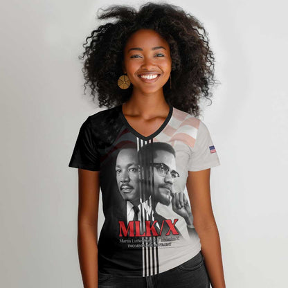 Civil Rights Legends Women V-Neck T-Shirt Martin Luther King And Malcolm X - African Pride