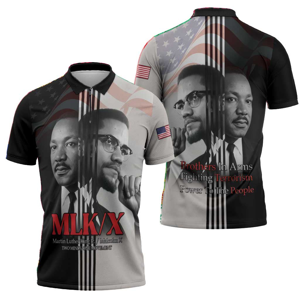 Martin Luther King And Malcolm X Zipper Polo Shirt Two Minds One Movement