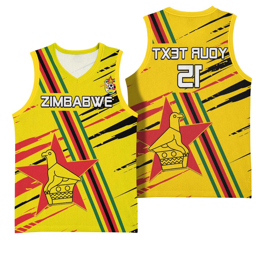 Custom Zimbabwe Football Basketball Jersey Grunge Style - African Pride