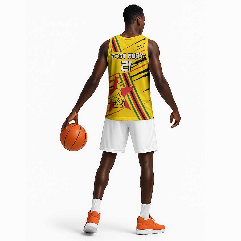 Custom Zimbabwe Football Basketball Jersey Grunge Style - African Pride