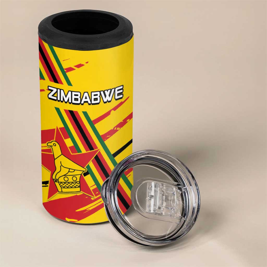 Custom Zimbabwe Football 4 in 1 Can Cooler Tumbler Grunge Style