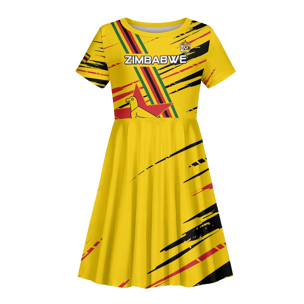 Custom Zimbabwe Football Kid Short Sleeve Dress Grunge Style