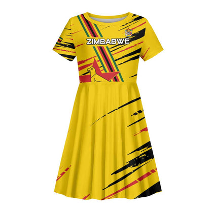 Custom Zimbabwe Football Kid Short Sleeve Dress Grunge Style