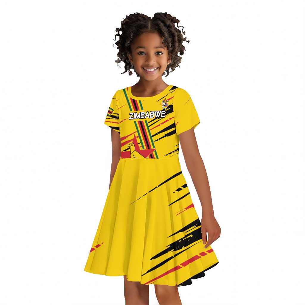 Custom Zimbabwe Football Kid Short Sleeve Dress Grunge Style