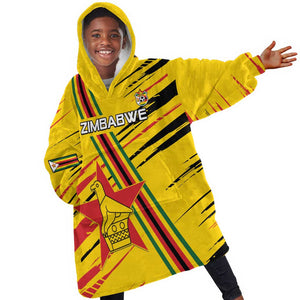 Custom Zimbabwe Football Kid Wearable Blanket Hoodie Grunge Style