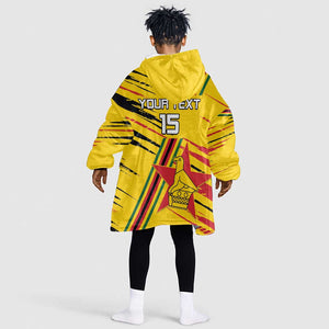 Custom Zimbabwe Football Kid Wearable Blanket Hoodie Grunge Style
