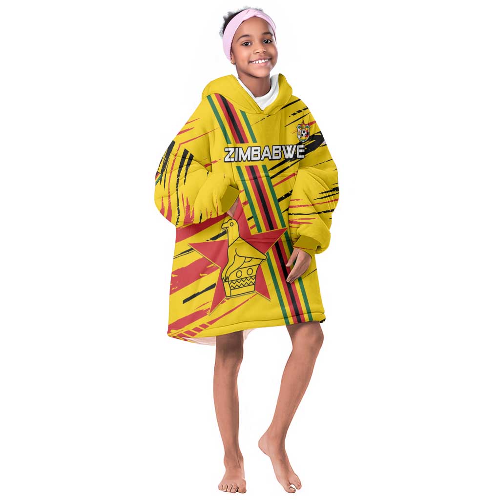 Custom Zimbabwe Football Kid Wearable Blanket Hoodie Grunge Style
