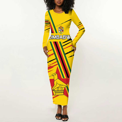 Custom Zimbabwe Football Long Sleeve Bodycon Dress Grunge Style LT15