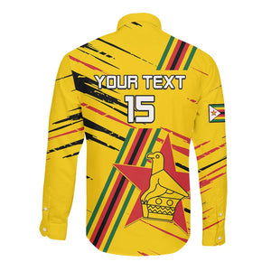 Custom Zimbabwe Football Long Sleeve Button Shirt Grunge Style
