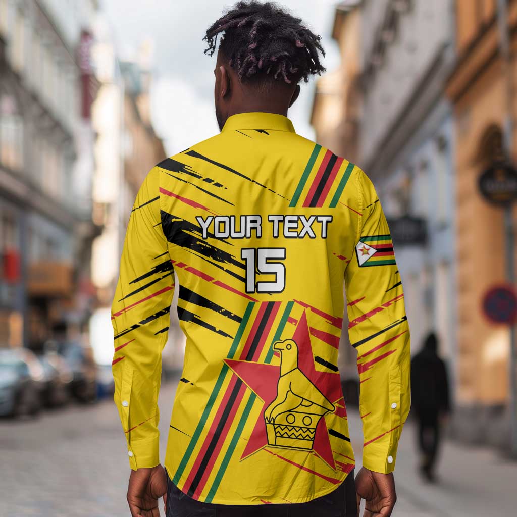 Custom Zimbabwe Football Long Sleeve Button Shirt Grunge Style