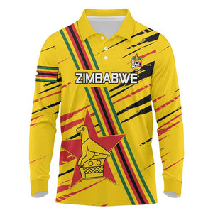 Custom Zimbabwe Football Long Sleeve Polo Shirt Grunge Style