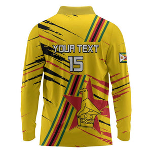 Custom Zimbabwe Football Long Sleeve Polo Shirt Grunge Style