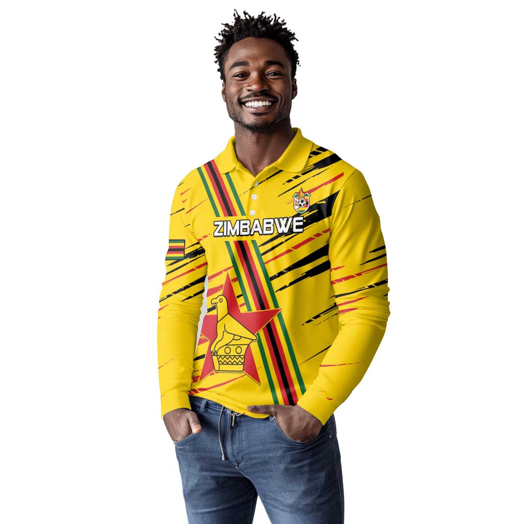 Custom Zimbabwe Football Long Sleeve Polo Shirt Grunge Style