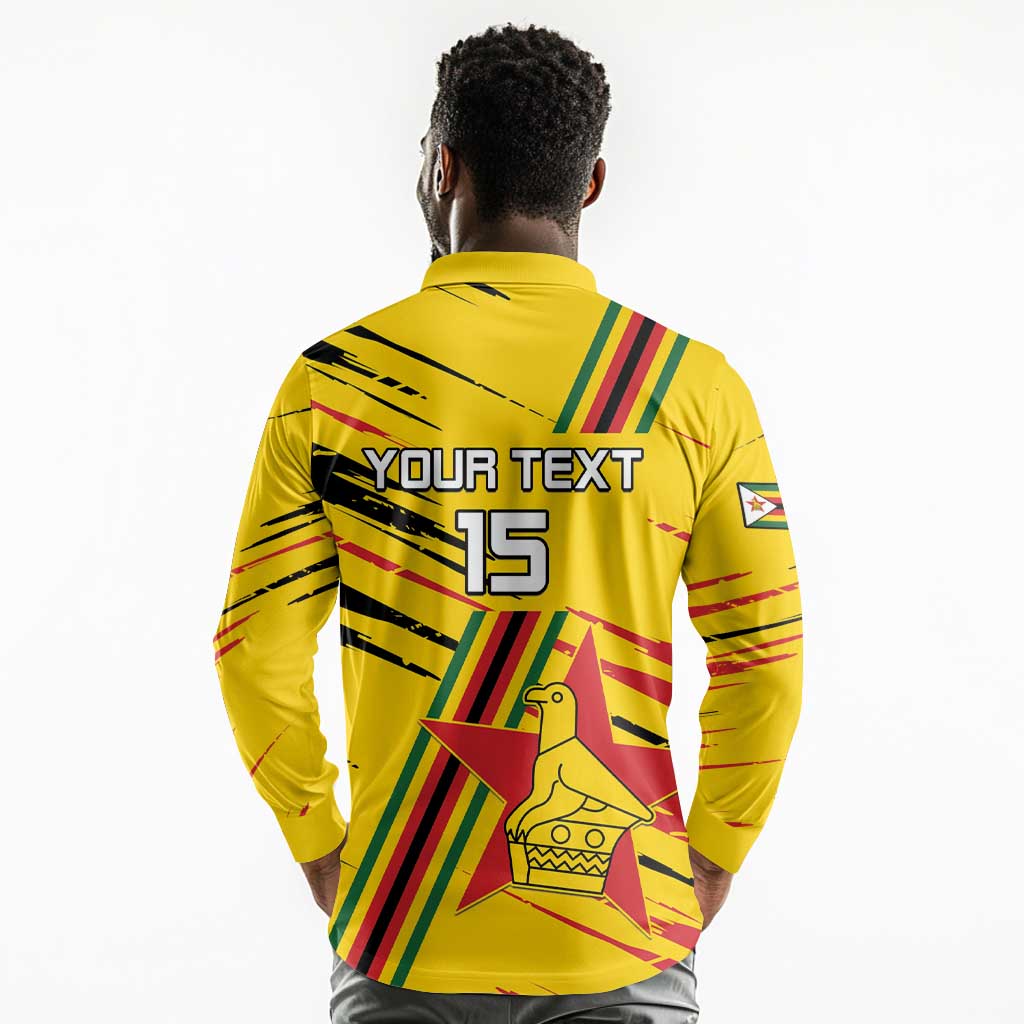 Custom Zimbabwe Football Long Sleeve Polo Shirt Grunge Style