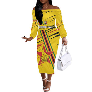 Custom Zimbabwe Football Off The Shoulder Long Sleeve Dress Grunge Style