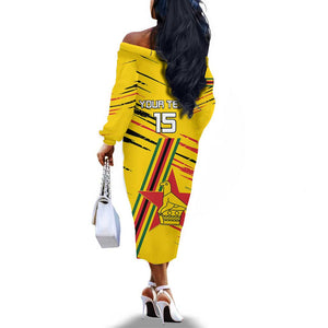 Custom Zimbabwe Football Off The Shoulder Long Sleeve Dress Grunge Style