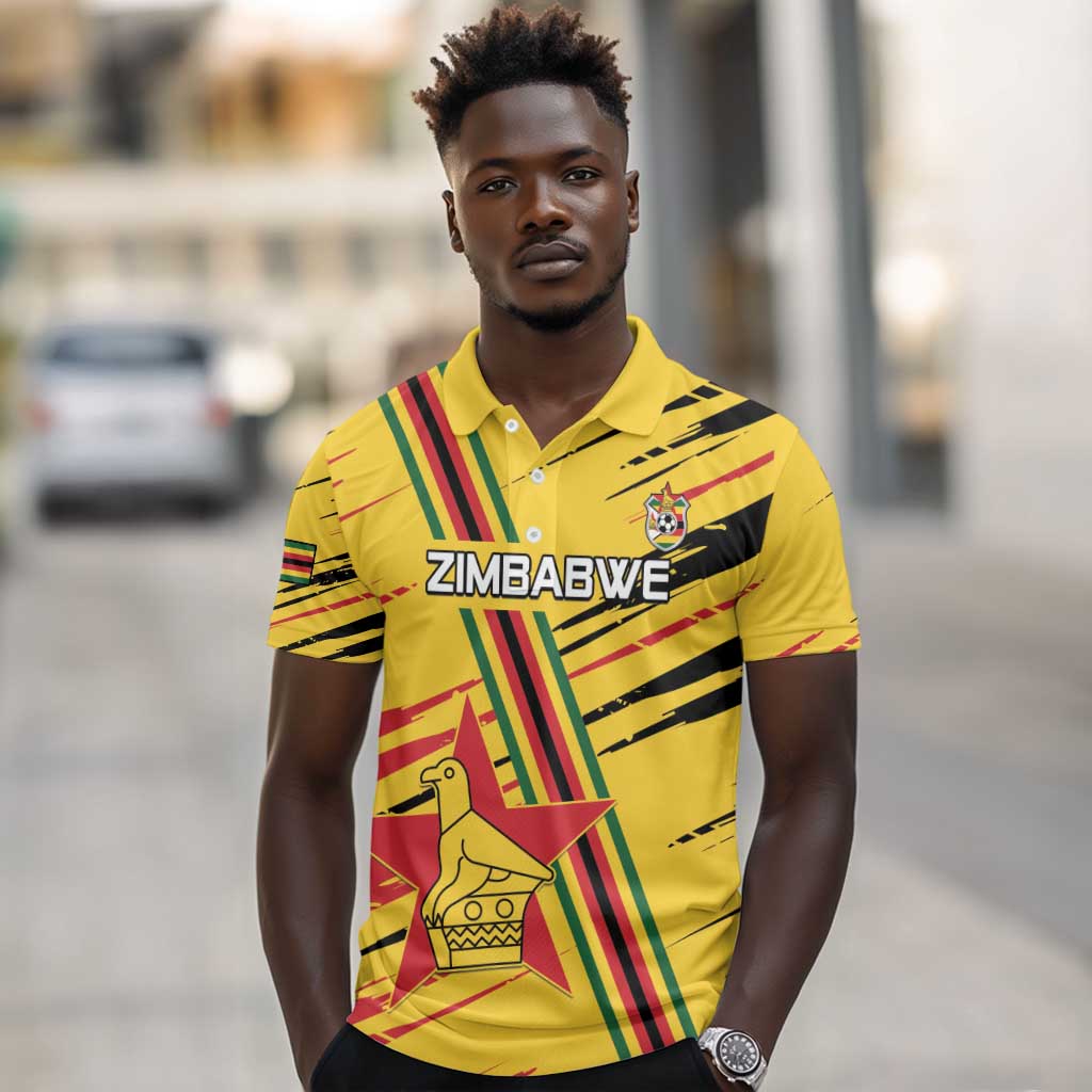 Custom Zimbabwe Football Polo Shirt Grunge Style