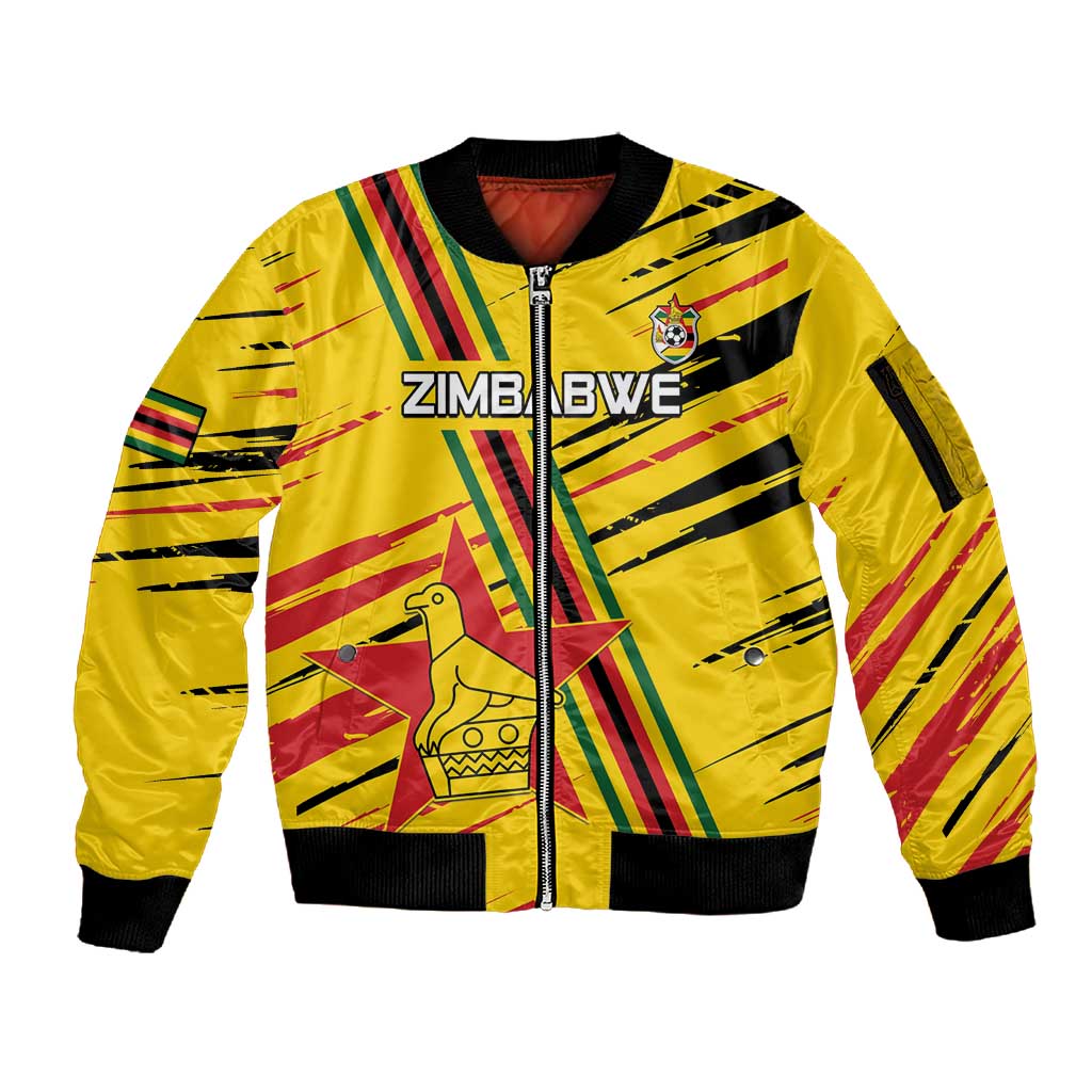 Custom Zimbabwe Football Sleeve Zip Bomber Jacket Grunge Style