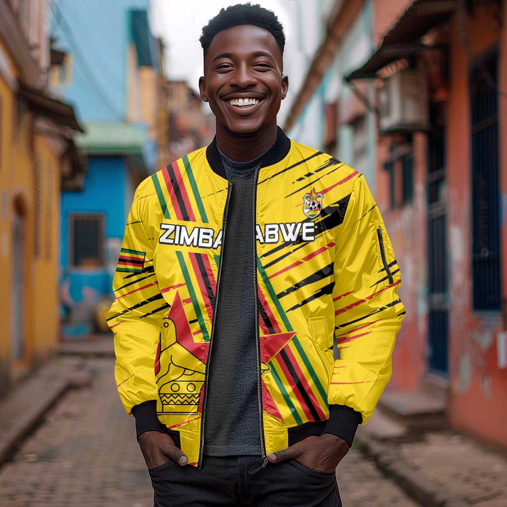 Custom Zimbabwe Football Sleeve Zip Bomber Jacket Grunge Style