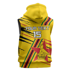 Custom Zimbabwe Football Sleeveless Hoodie Grunge Style - African Pride