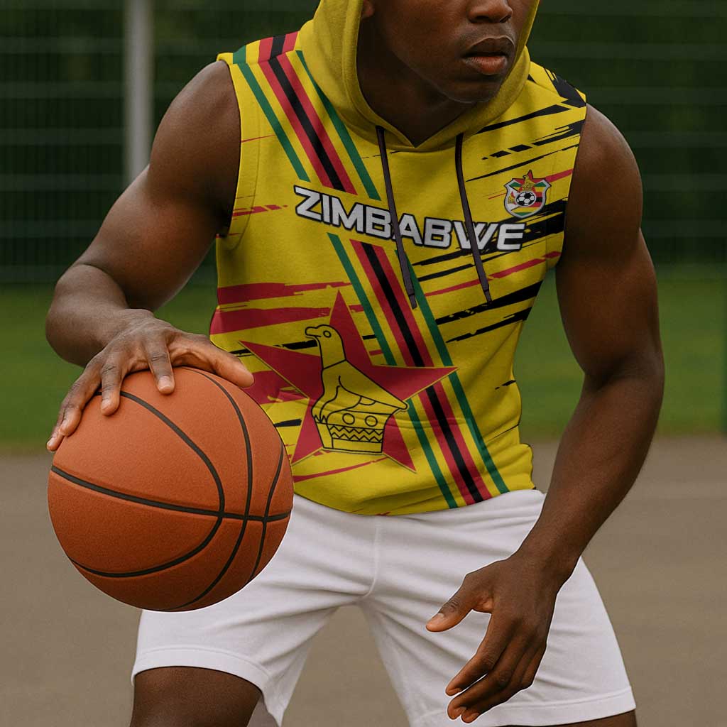 Custom Zimbabwe Football Sleeveless Hoodie Grunge Style - African Pride