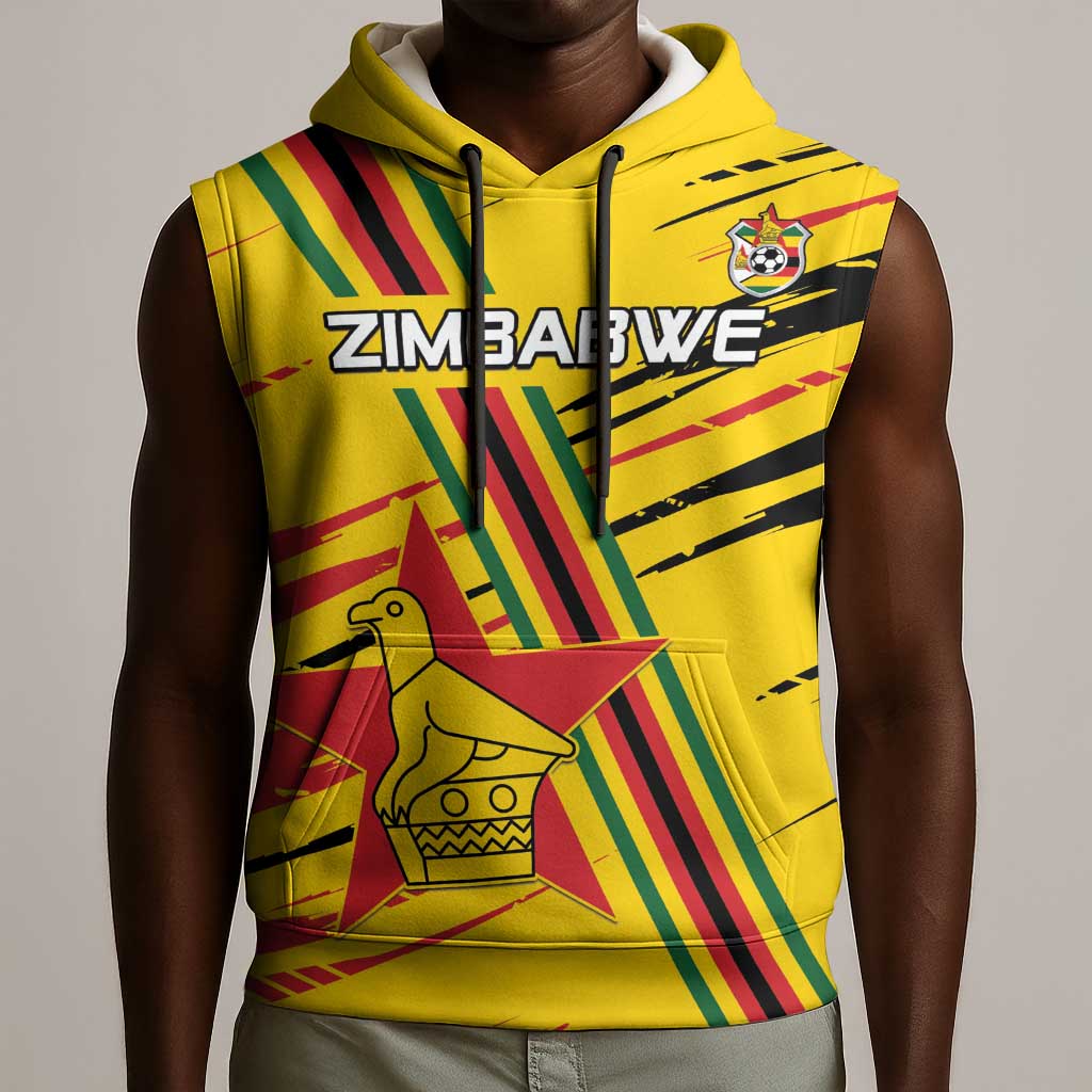 Custom Zimbabwe Football Sleeveless Hoodie Grunge Style - African Pride