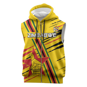 Custom Zimbabwe Football Sleeveless Zip Hoodie Grunge Style - African Pride