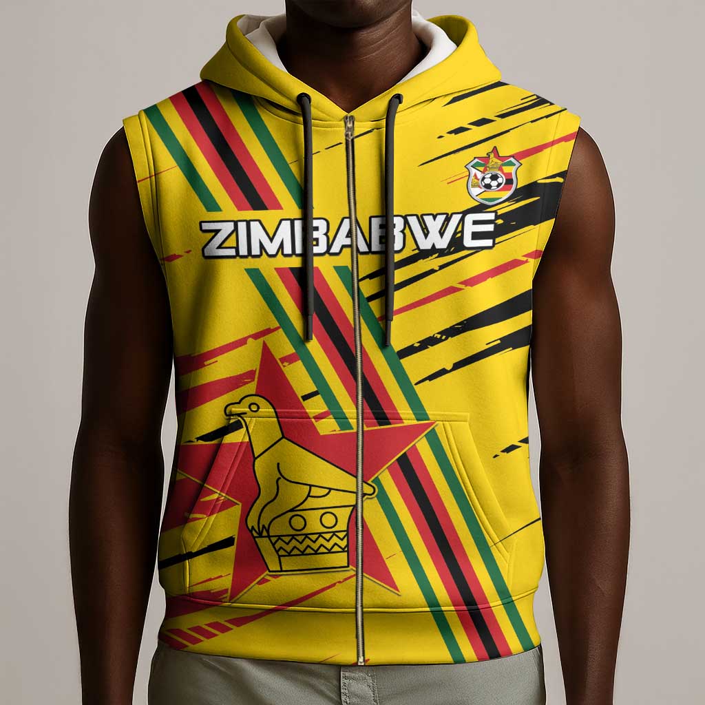 Custom Zimbabwe Football Sleeveless Zip Hoodie Grunge Style - African Pride