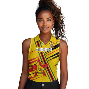 Custom Zimbabwe Football Women Sleeveless Polo Shirt Grunge Style