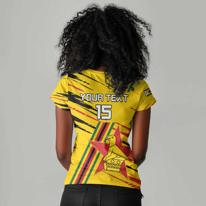 Custom Zimbabwe Football Women V-Neck T-Shirt Grunge Style