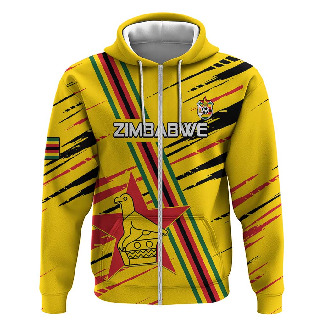 Custom Zimbabwe Football Zip Hoodie Grunge Style
