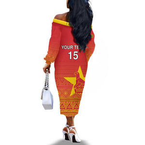 Custom Zimbabwe Cricket Off The Shoulder Long Sleeve Dress Go Champions