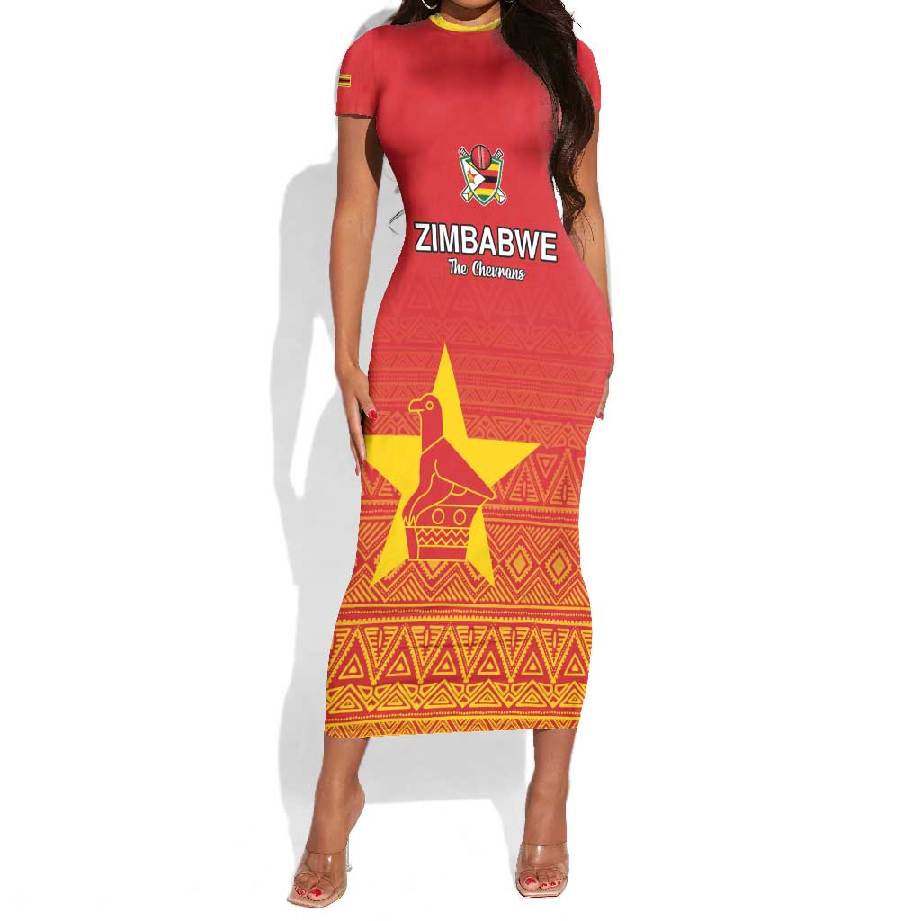Custom Zimbabwe Cricket Short Sleeve Bodycon Dress Go Champions LT15