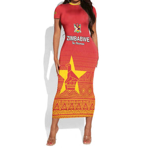Custom Zimbabwe Cricket Short Sleeve Bodycon Dress Go Champions LT15