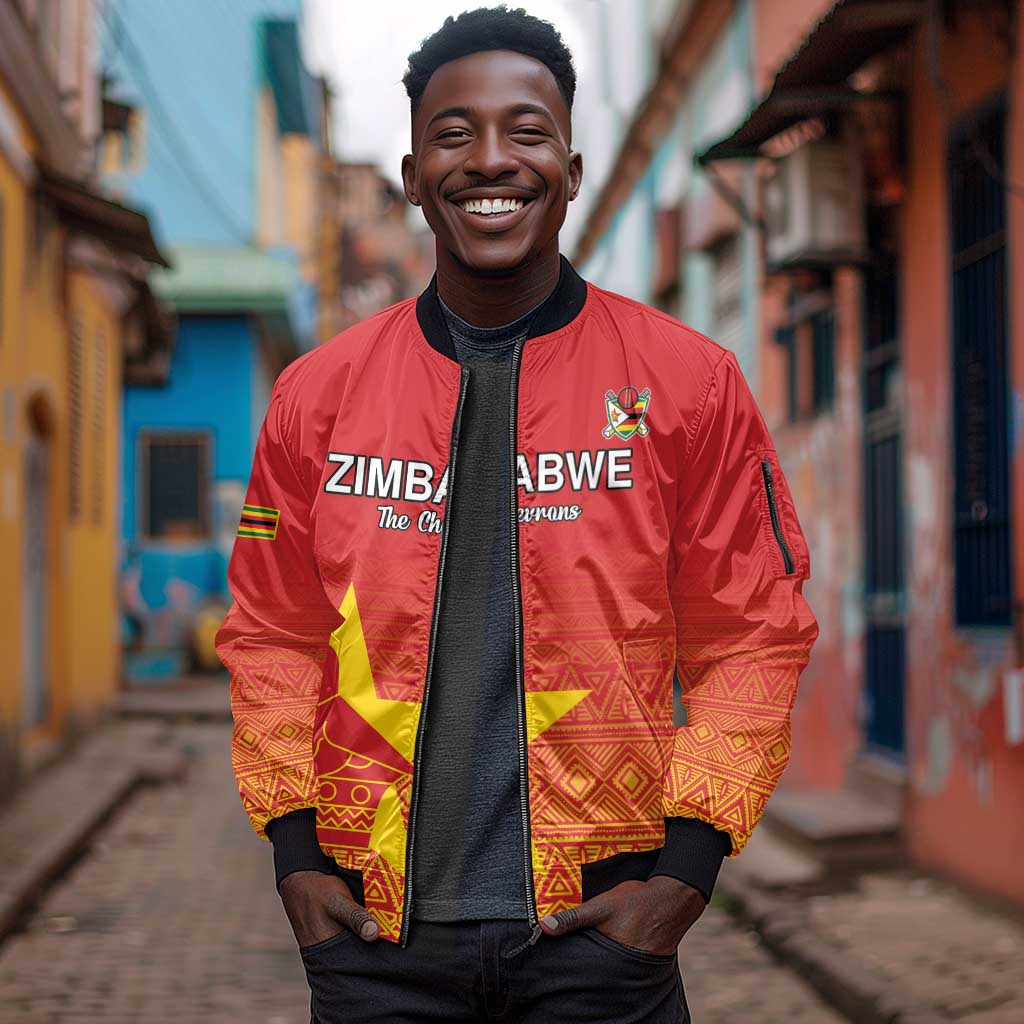 Custom Zimbabwe Cricket Sleeve Zip Bomber Jacket Go Champions