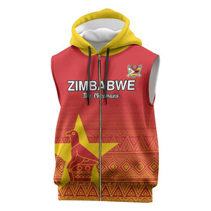 Custom Zimbabwe Cricket Sleeveless Zip Hoodie Go Champions - African Pride