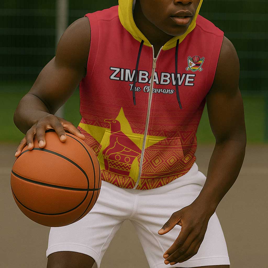 Custom Zimbabwe Cricket Sleeveless Zip Hoodie Go Champions - African Pride