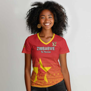 Custom Zimbabwe Cricket Women V-Neck T-Shirt Go Champions