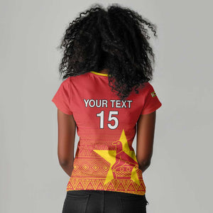 Custom Zimbabwe Cricket Women V-Neck T-Shirt Go Champions
