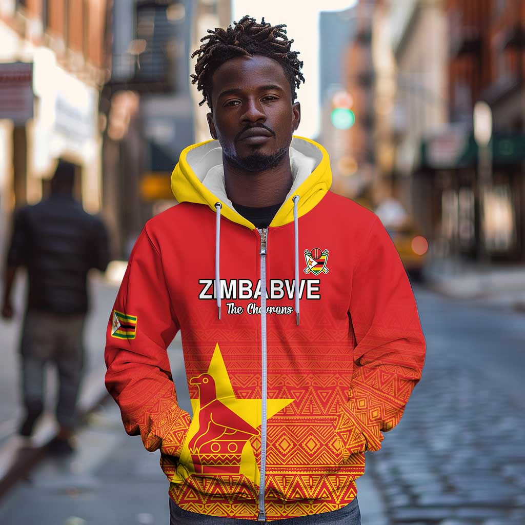Custom Zimbabwe Cricket Zip Hoodie Go Champions