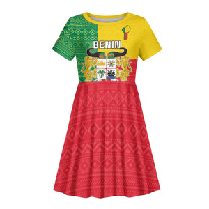 Personalised Afro Benin Kid Short Sleeve Dress Flag Style - African Pattern