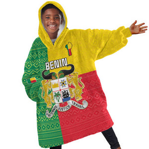 Personalised Afro Benin Kid Wearable Blanket Hoodie Flag Style - African Pattern