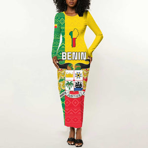 Personalised Afro Benin Long Sleeve Bodycon Dress Flag Style - African Pattern LT15