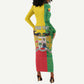 Personalised Afro Benin Long Sleeve Bodycon Dress Flag Style - African Pattern LT15