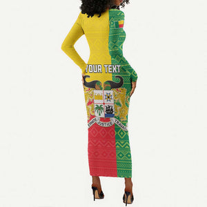 Personalised Afro Benin Long Sleeve Bodycon Dress Flag Style - African Pattern LT15