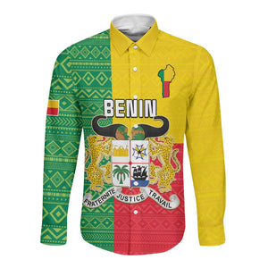 Personalised Afro Benin Long Sleeve Button Shirt Flag Style - African Pattern